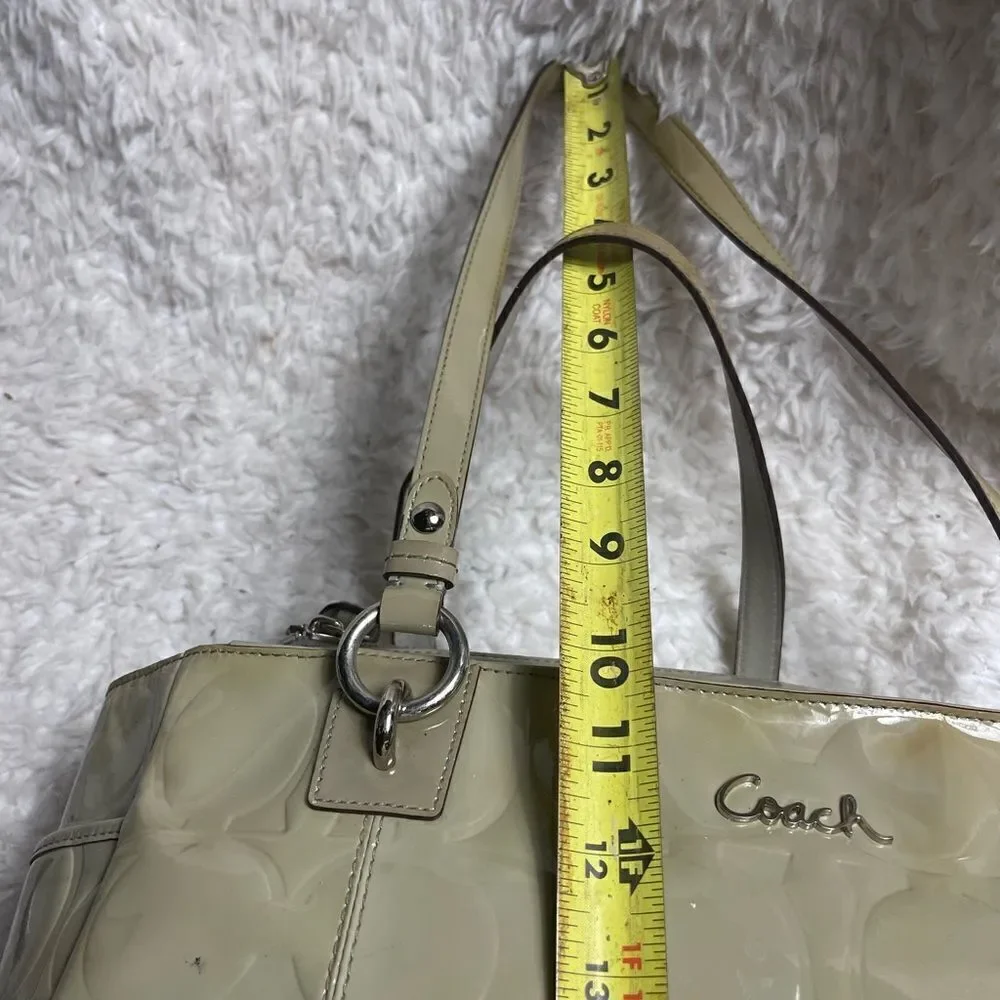 Vintage COACH patent Gray Leather Signature F17729 Tote silver tone hardwares